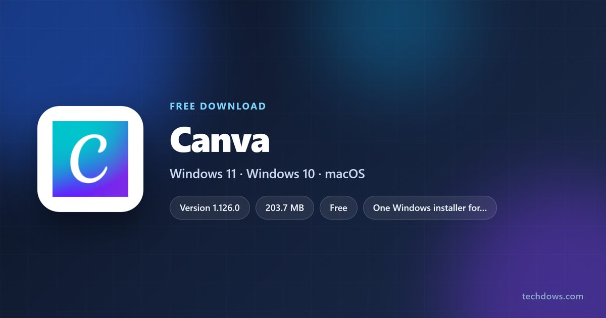 Canva logo with version, price and supported systems