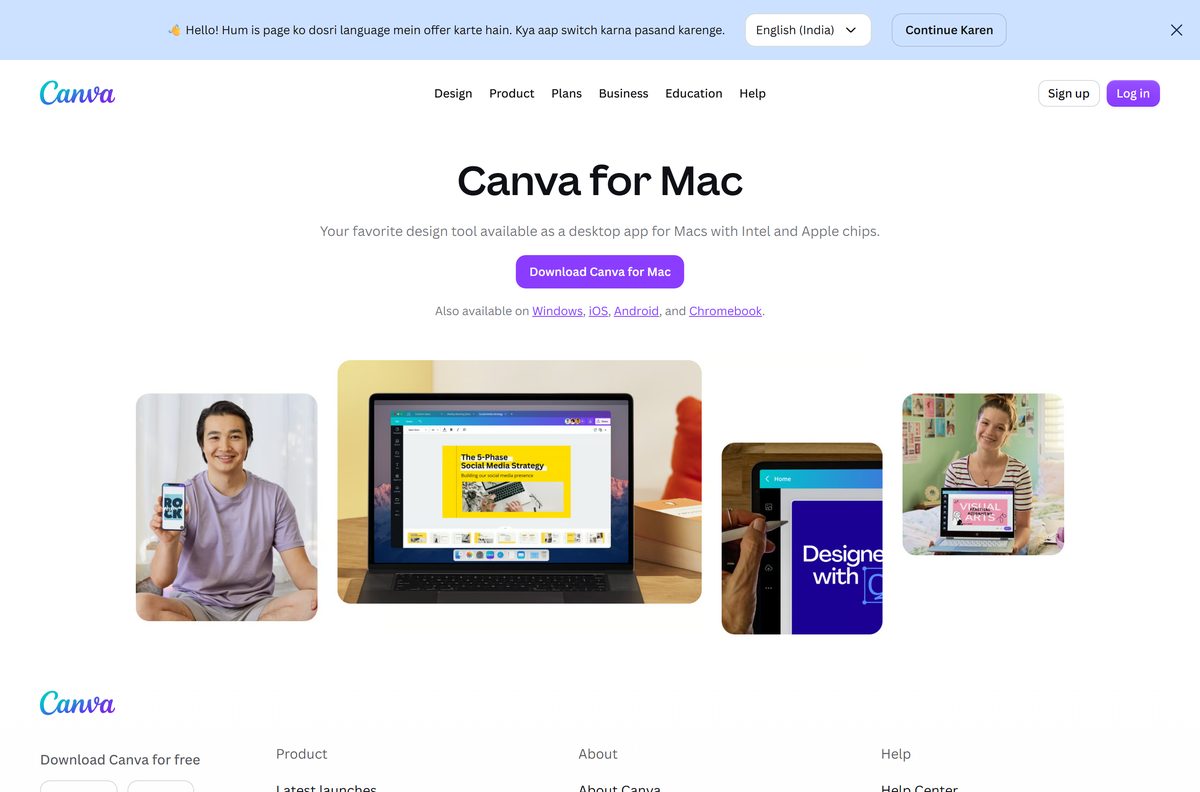 Canva for Mac page with the universal download button