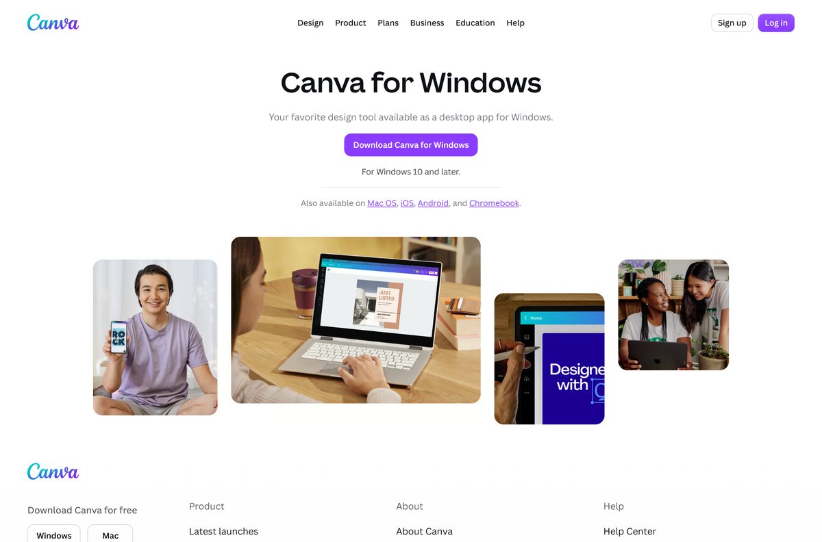 Canva for Windows page with its download button