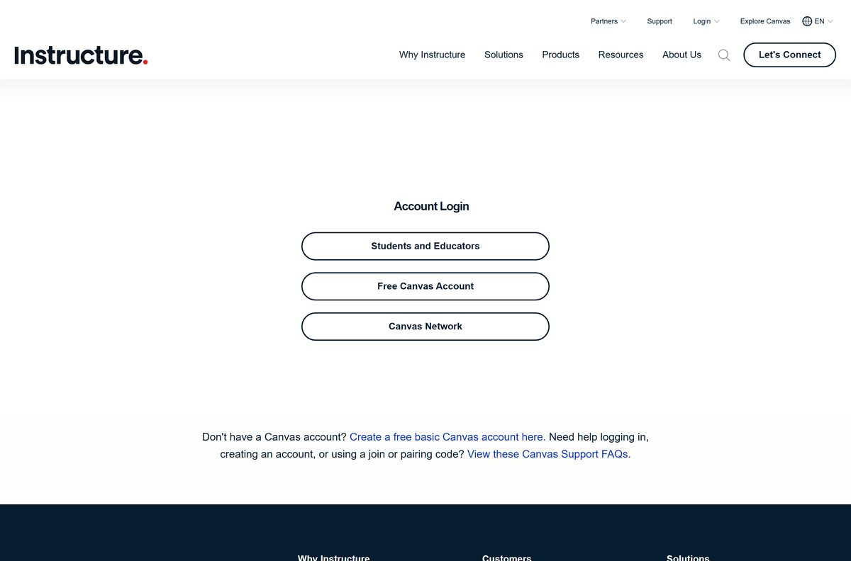 Instructure login page with the school and district search