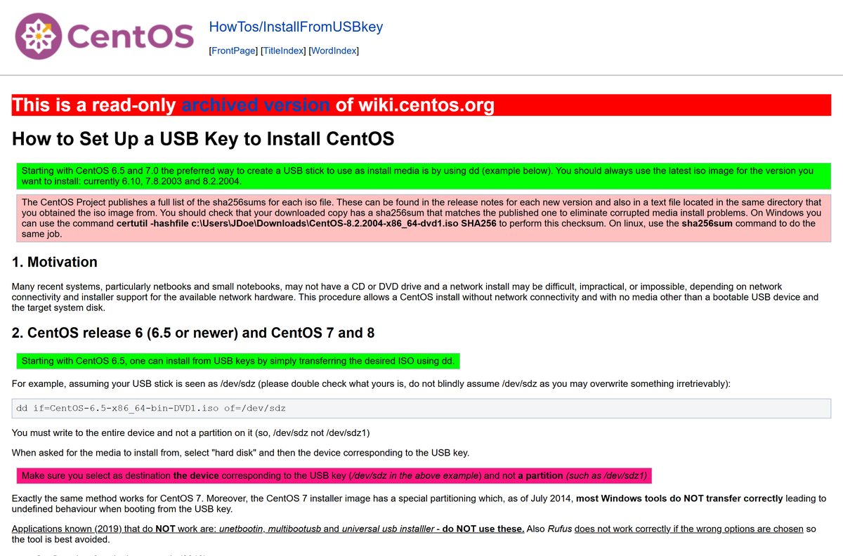 CentOS wiki guide to writing a bootable USB drive