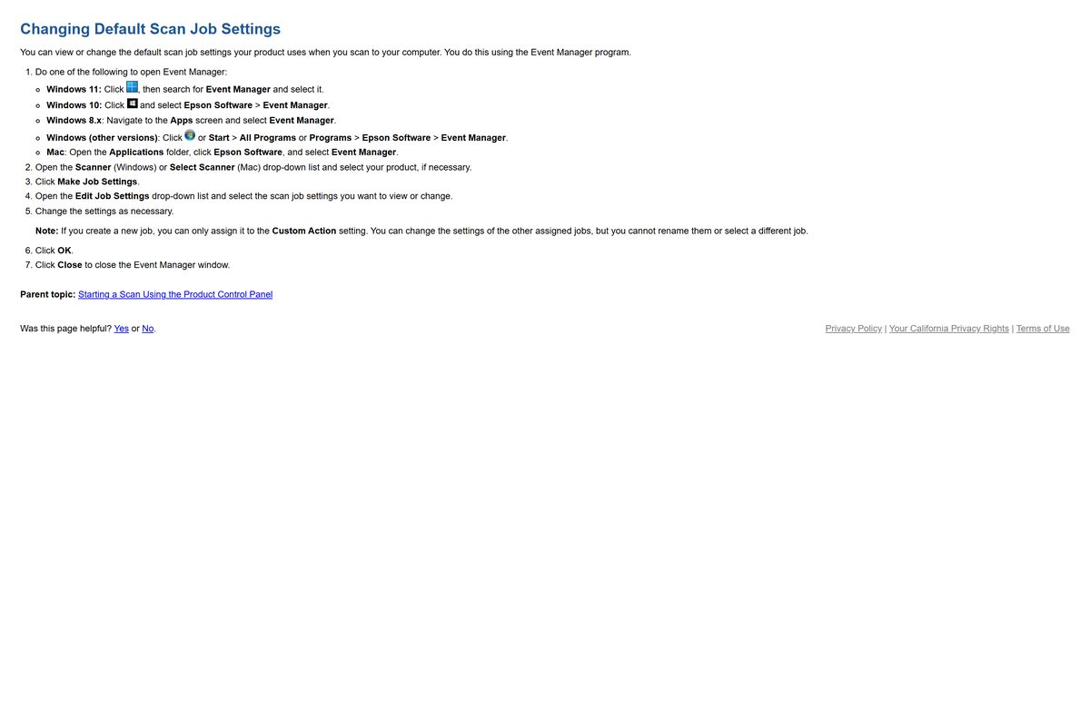 Epson user guide steps for changing Event Manager scan jobs