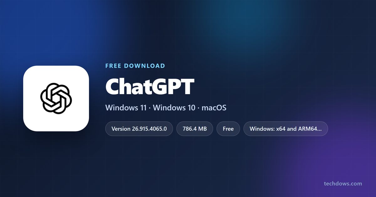 ChatGPT card with version, download size and supported systems