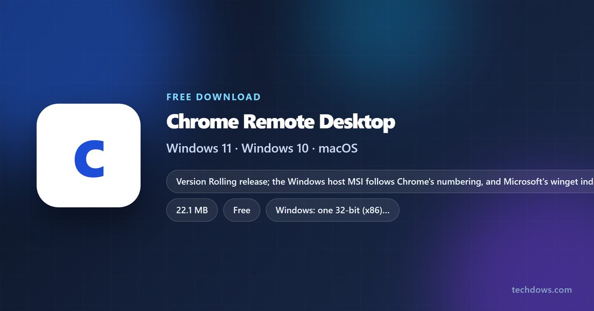 Chrome Remote Desktop logo with file sizes and supported systems