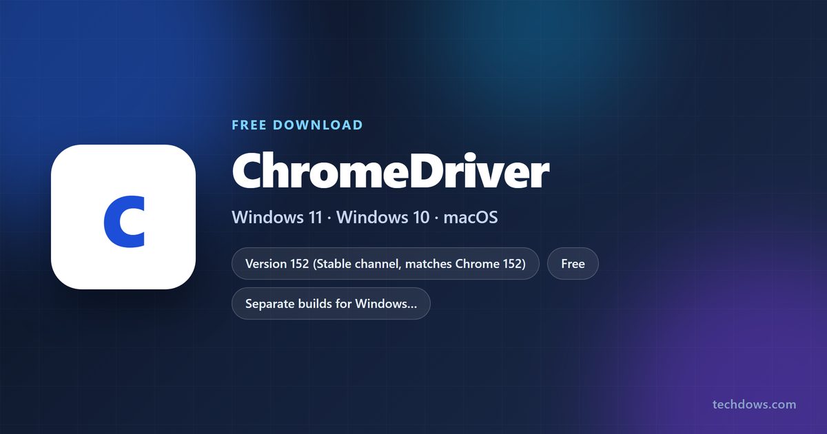 ChromeDriver download card with version, platforms and licence