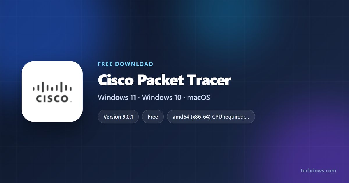 Cisco Packet Tracer card with version and supported systems