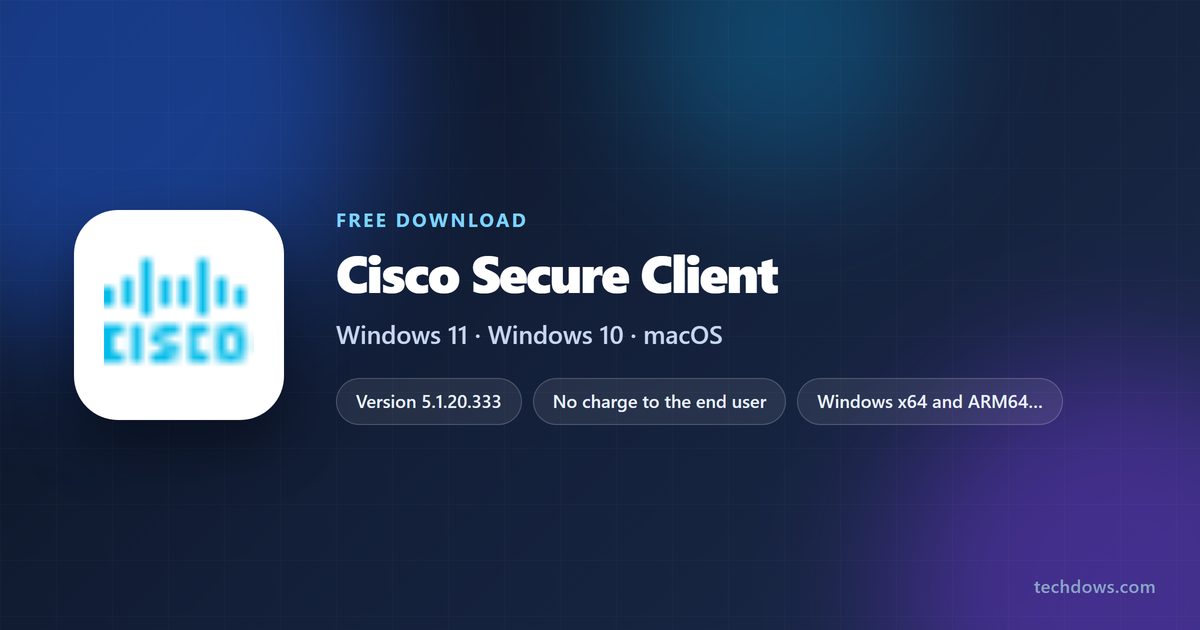 Cisco Secure Client specification card with version, licence and platforms