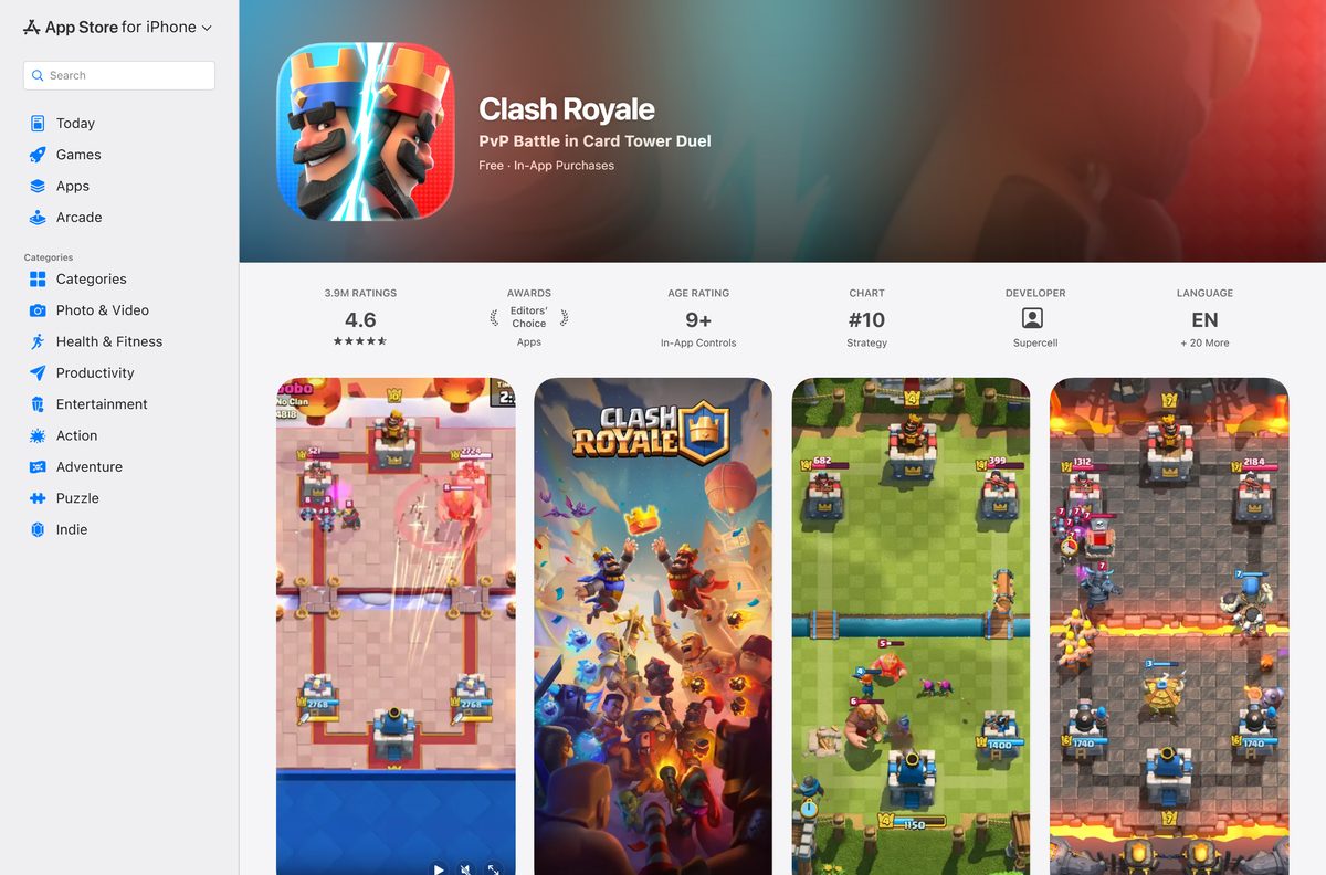 App Store listing for Clash Royale with its Get button