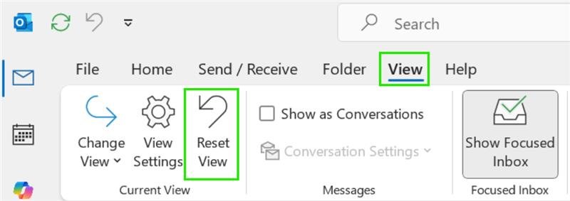 Classic Outlook ribbon showing File, Home, Send/Receive, Folder and View tabs