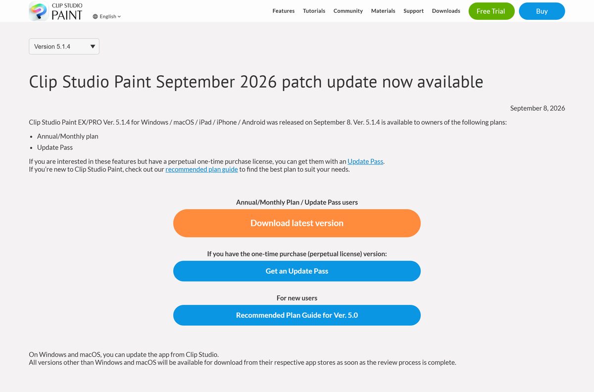 Release notes list showing the newest build and its publication date