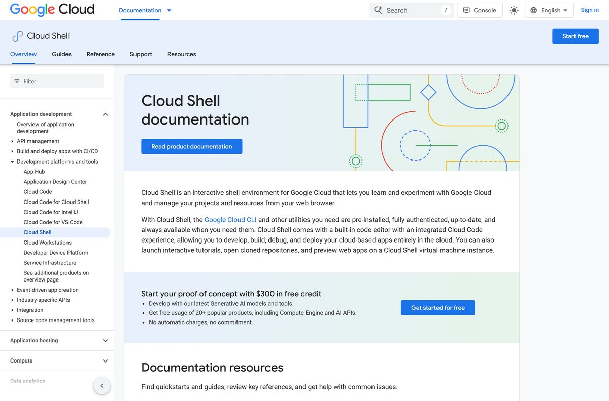 Cloud Shell documentation page describing the browser terminal