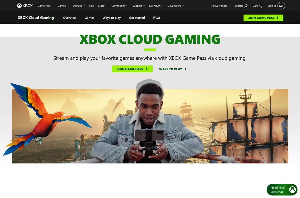 Cloud gaming page listing supported browsers and devices for streaming