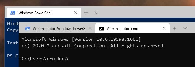 Command Prompt and PowerShell tabs, one labeled Administrator in the title