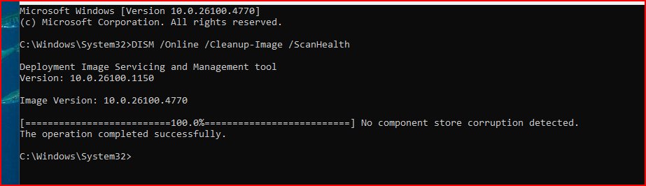 Command Prompt output for DISM Cleanup-Image ScanHealth reporting no corruption