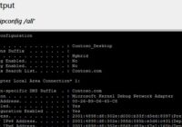 Command Prompt output of ipconfig /all listing IP configuration details