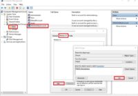 Computer Management Local Users and Groups list with a user Properties dialog open