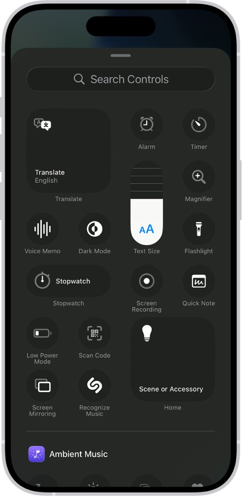 Control Center gallery listing the Screen Recording control to add