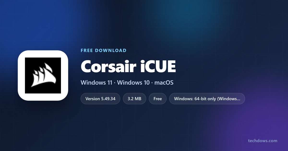 Corsair iCUE logo with download size and supported systems