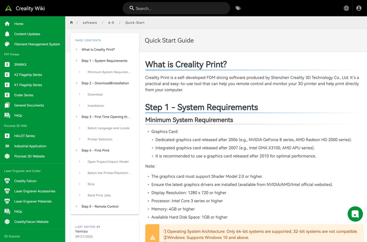 Quick start guide for Creality Print covering setup and first print