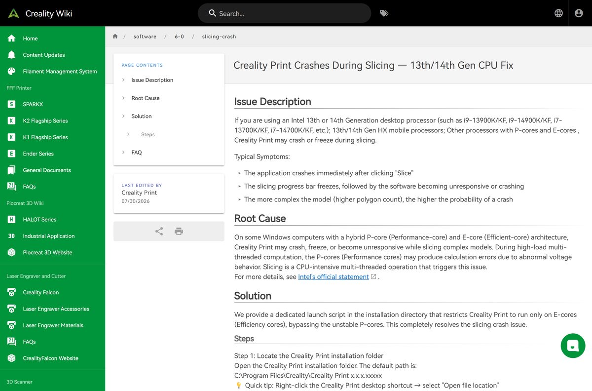 Wiki fix for Creality Print crashing on Intel 13th and 14th Gen