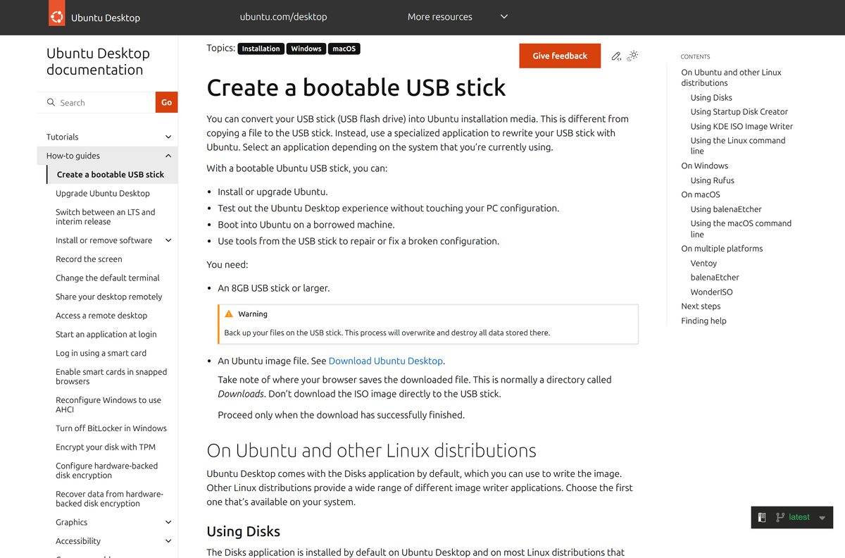 Ubuntu guide to creating a bootable USB stick