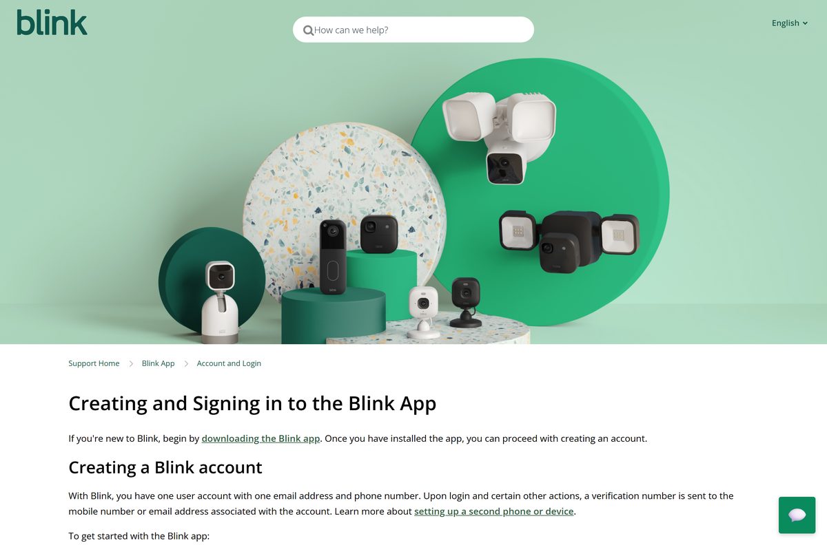Blink support guide to creating an account in the app