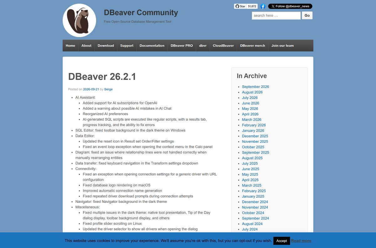 DBeaver 26.2.1 release notes with AI and dark theme fixes