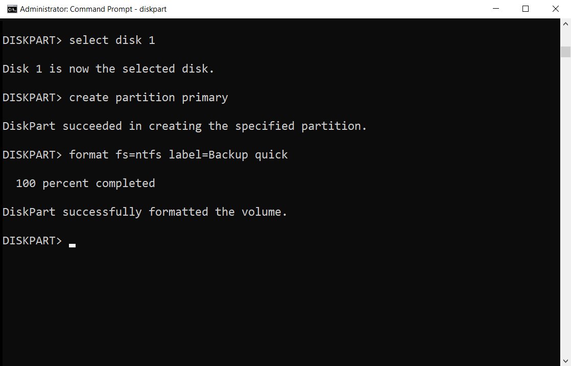 DISKPART prompt after creating a partition and formatting it NTFS