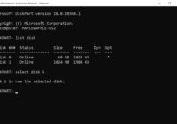 DISKPART window listing two disks after the select disk command