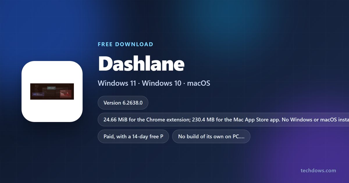 Dashlane logo with version, size and supported browsers