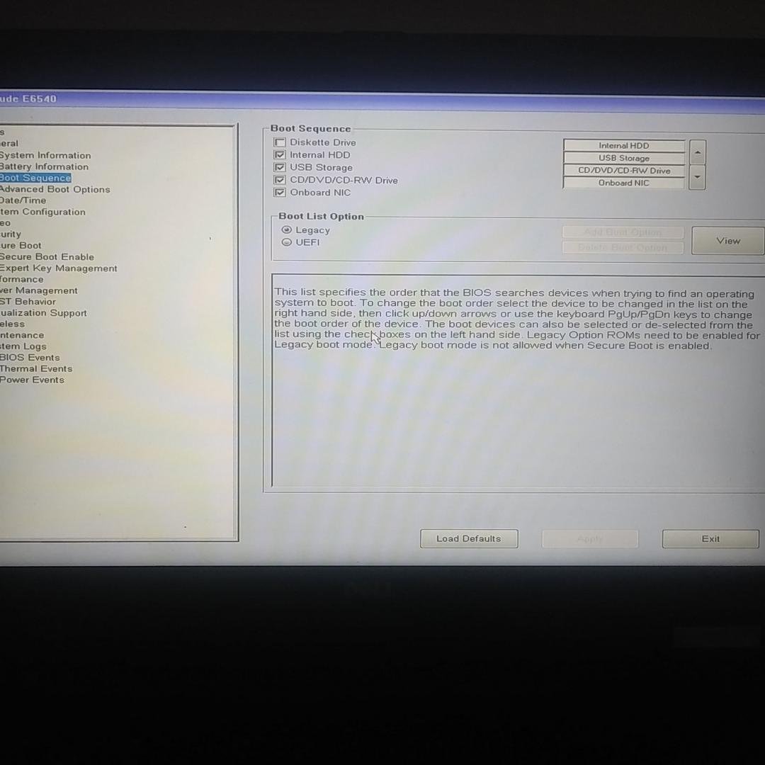 Dell BIOS setup screen with System Information listed in the menu
