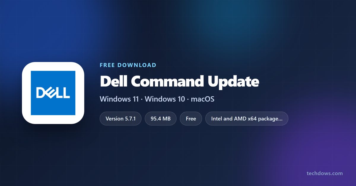 Dell Command Update card with version, size and supported Windows
