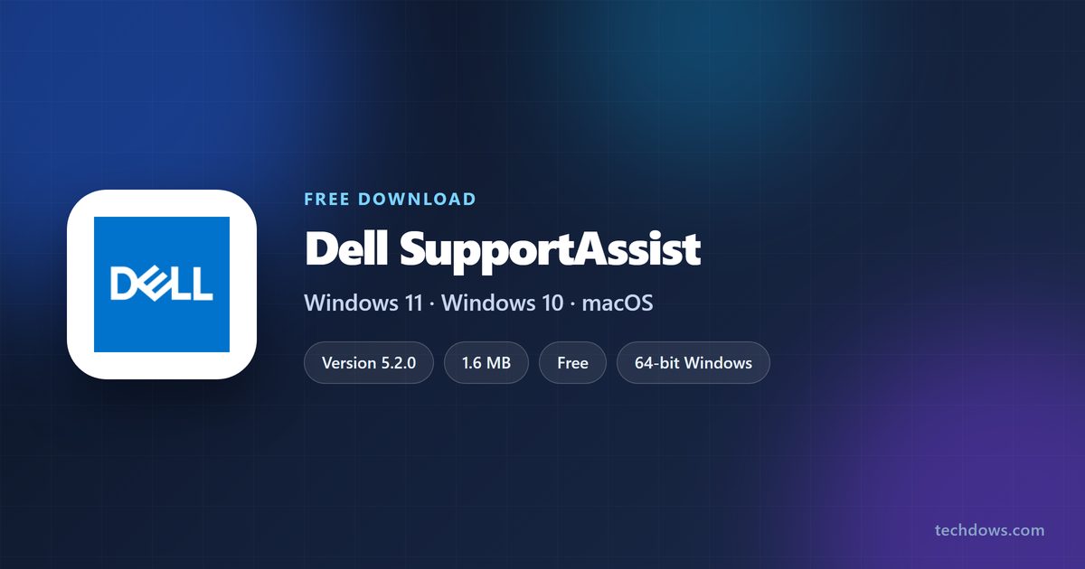 Dell SupportAssist card with version, installer size and supported Windows