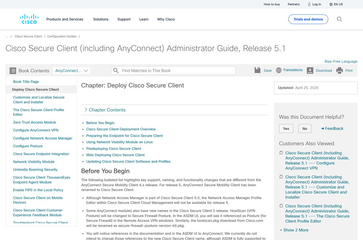Administrator guide chapter on deploying Cisco Secure Client packages