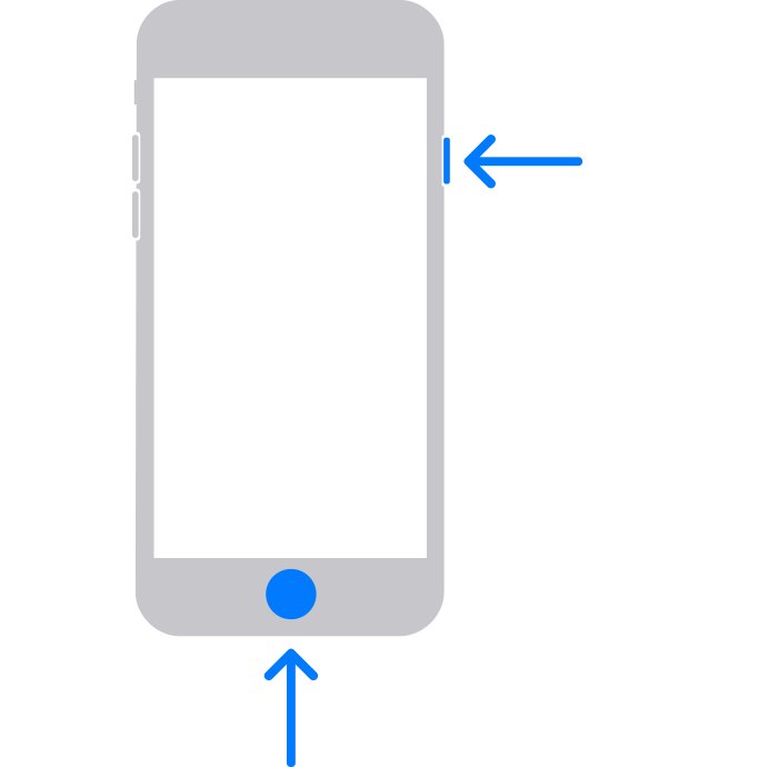 Diagram of an iPhone with arrows at the Home and side buttons