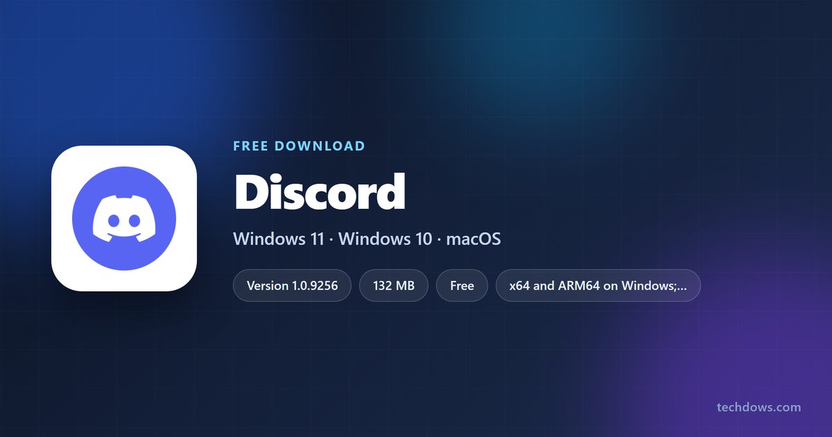 Discord logo with version, size and supported systems