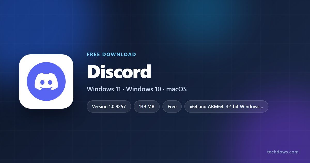 Discord logo with version, size and supported systems