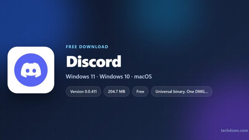 Discord logo with version, size and supported systems