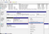 Disk Management right-click menu highlighting Change Drive Letter and Paths