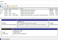 Disk Management window showing two disks and their partition details