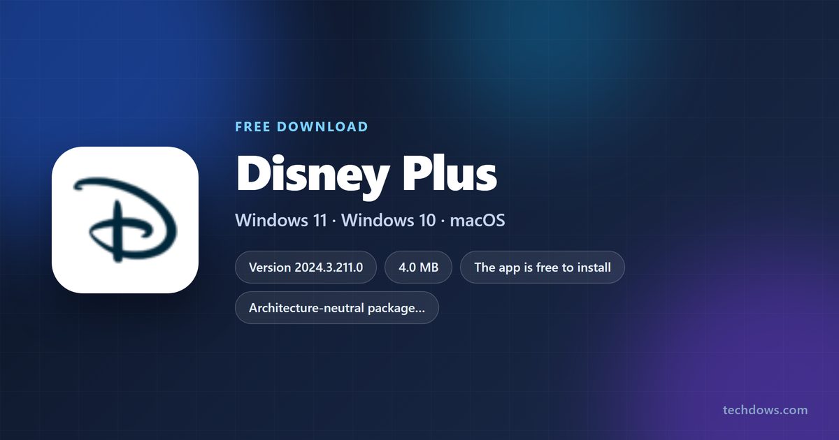 Disney+ logo with version, size and supported systems