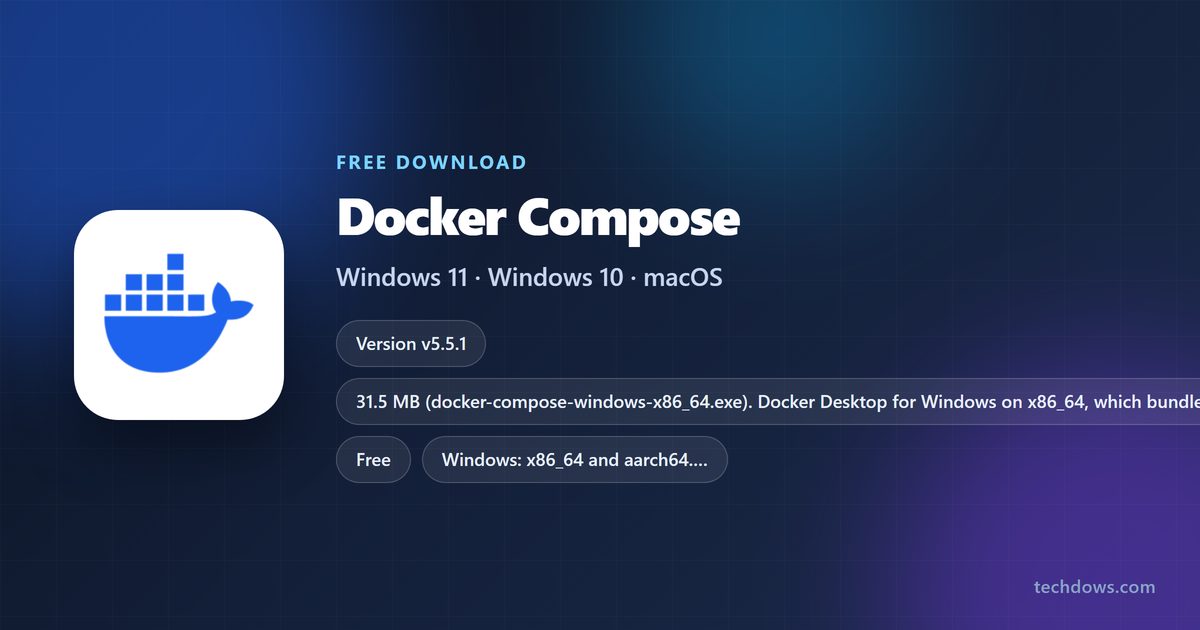 Docker Compose licence, current version, download sizes and supported systems