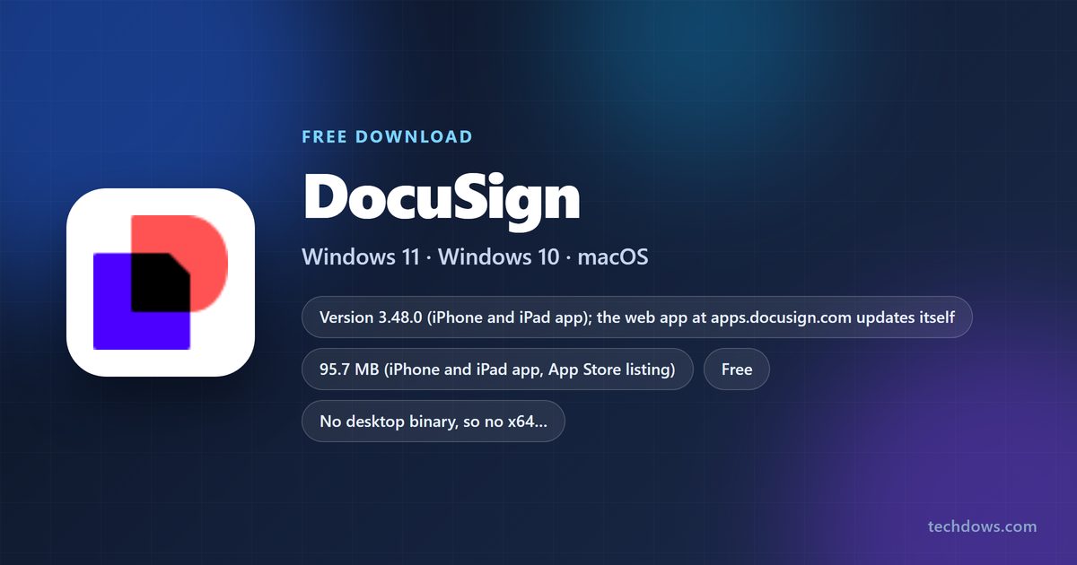 Docusign version, download size, supported systems and price at a glance