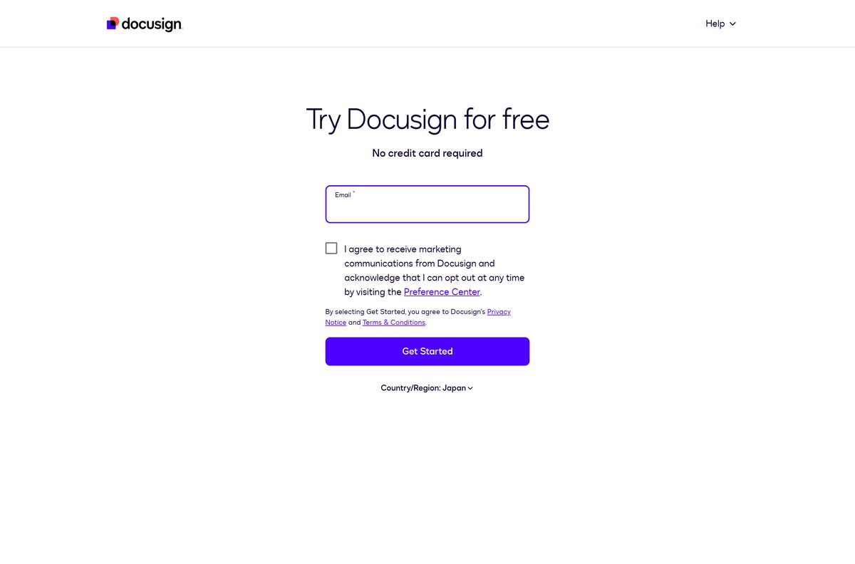 Docusign free trial sign-up form for Business Pro