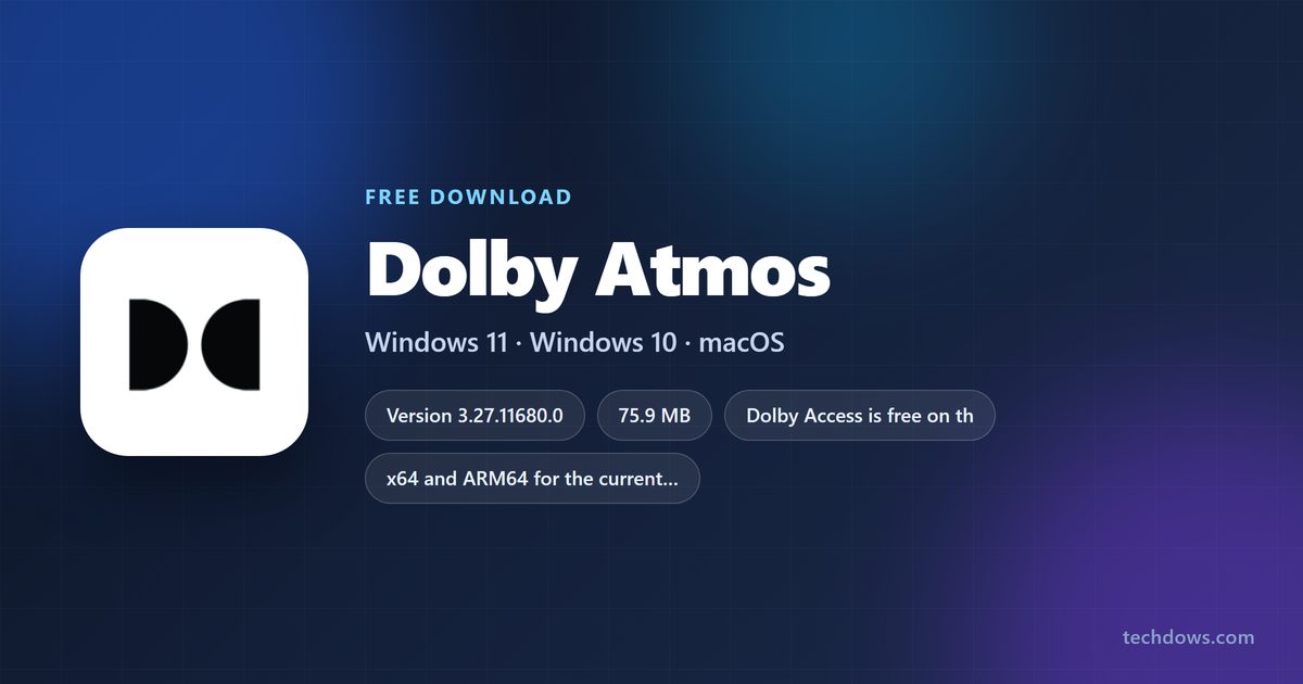 Dolby Atmos app card with version, size and supported systems