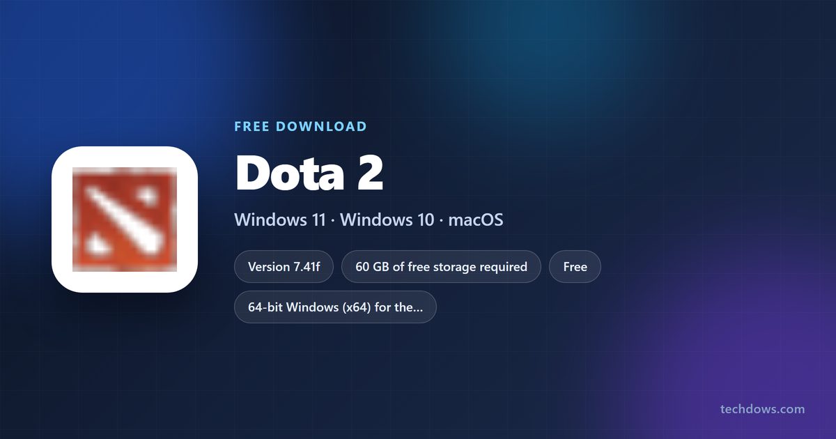 Dota 2 card with price, developer and supported platforms