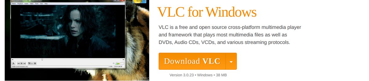 Download VLC button with the architecture dropdown arrow