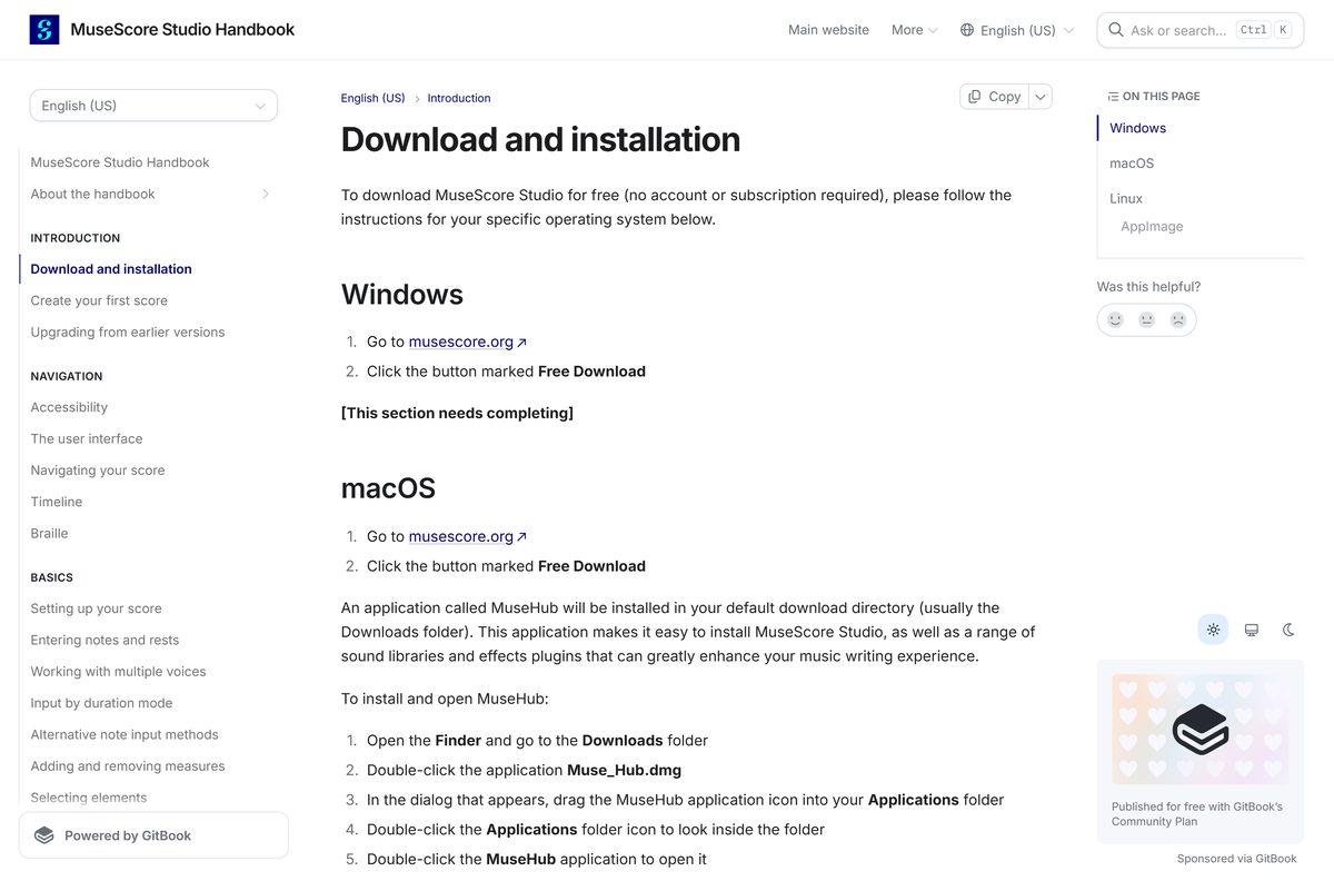 Handbook installation guide for MuseScore Studio on macOS and Linux