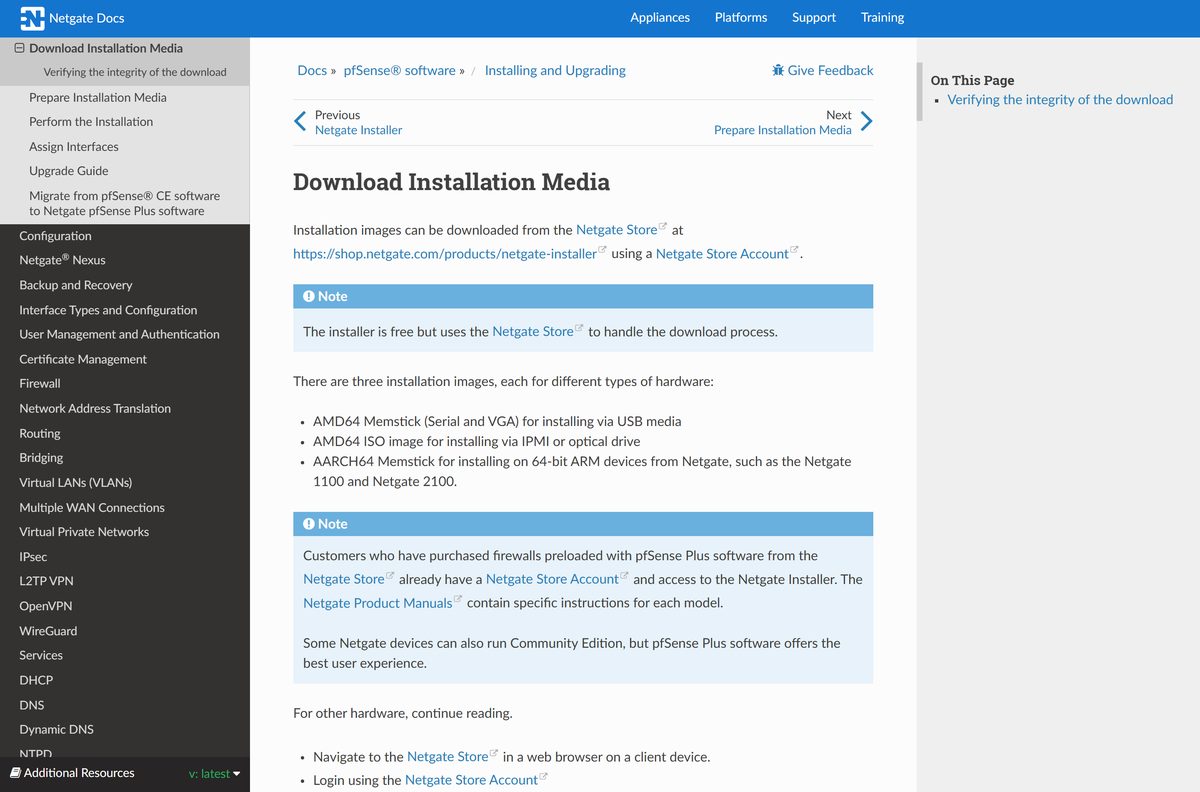 Netgate guide to downloading pfSense CE installation images