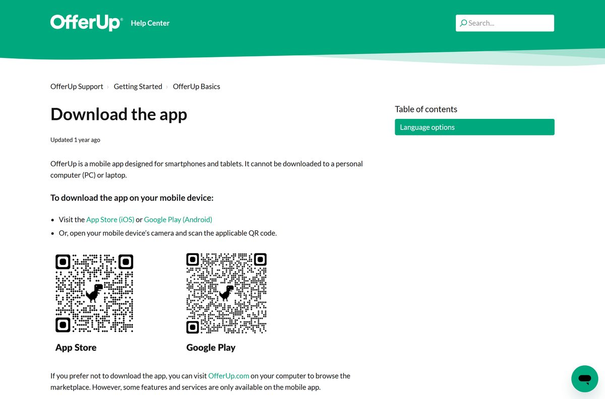 OfferUp Help Center article on downloading the app